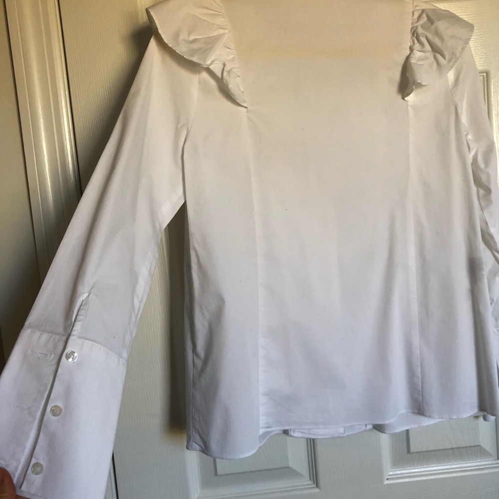 White ruffle button down - Picture 2 of 6